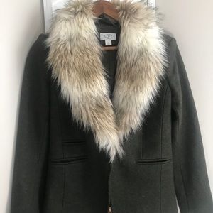 Army Green Wool Blazer Detachable Faux Collar